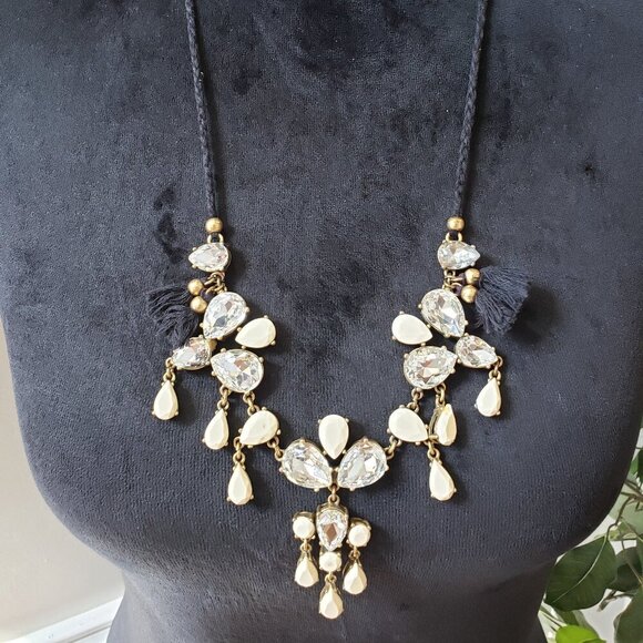 Unbranded Jewelry - Womens Fashion Clear Beige Rhinestone Beaded String Tie Necklace Jewelry